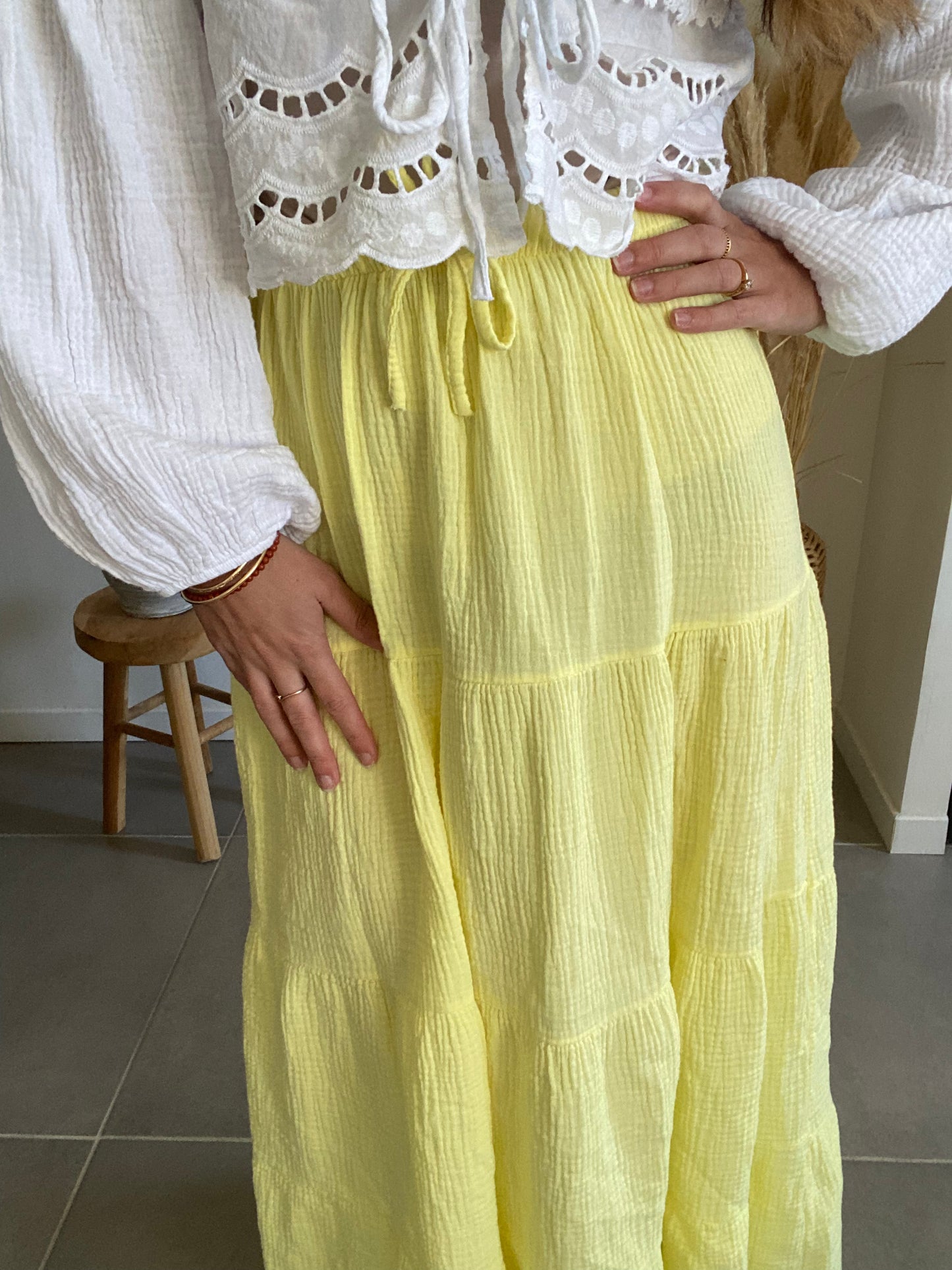 Jupe en gaze de coton jaune