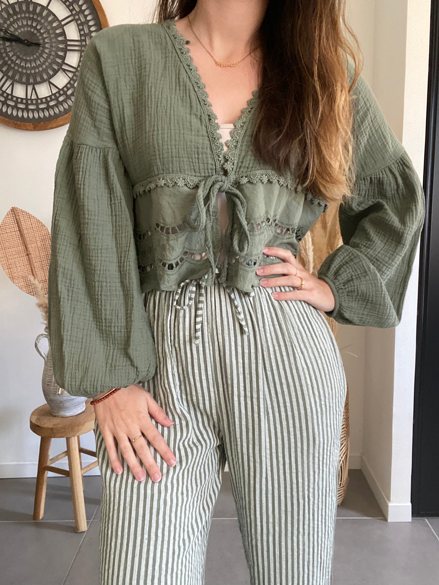 Blouse en gaze de coton kaki