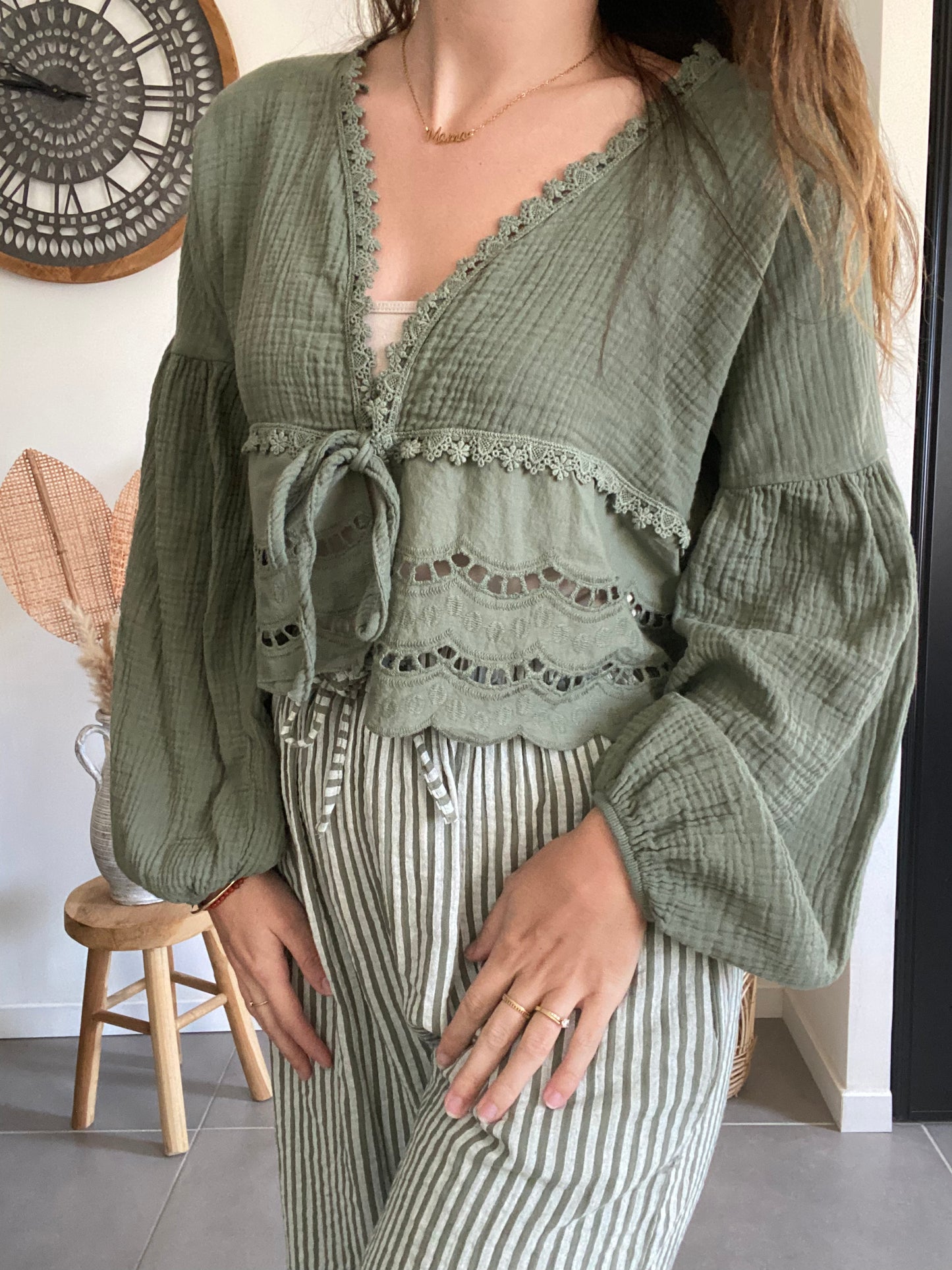 Blouse en gaze de coton kaki