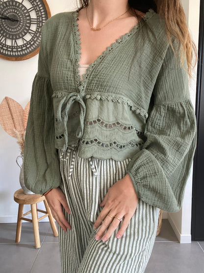 Blouse en gaze de coton kaki