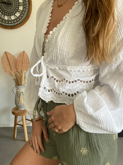 Blouse en gaze de coton blanche