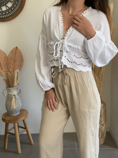 Pantalon en gaze de coton beige