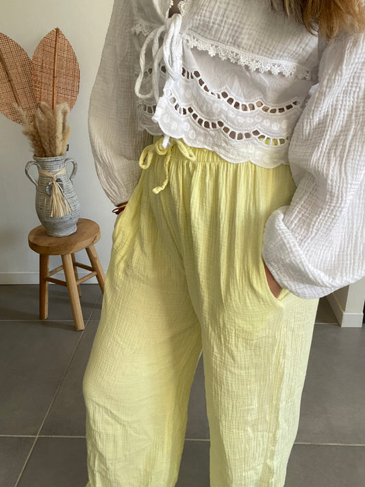 Pantalon gaze de coton Jaune