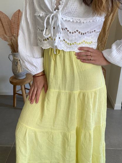 Jupe en gaze de coton jaune