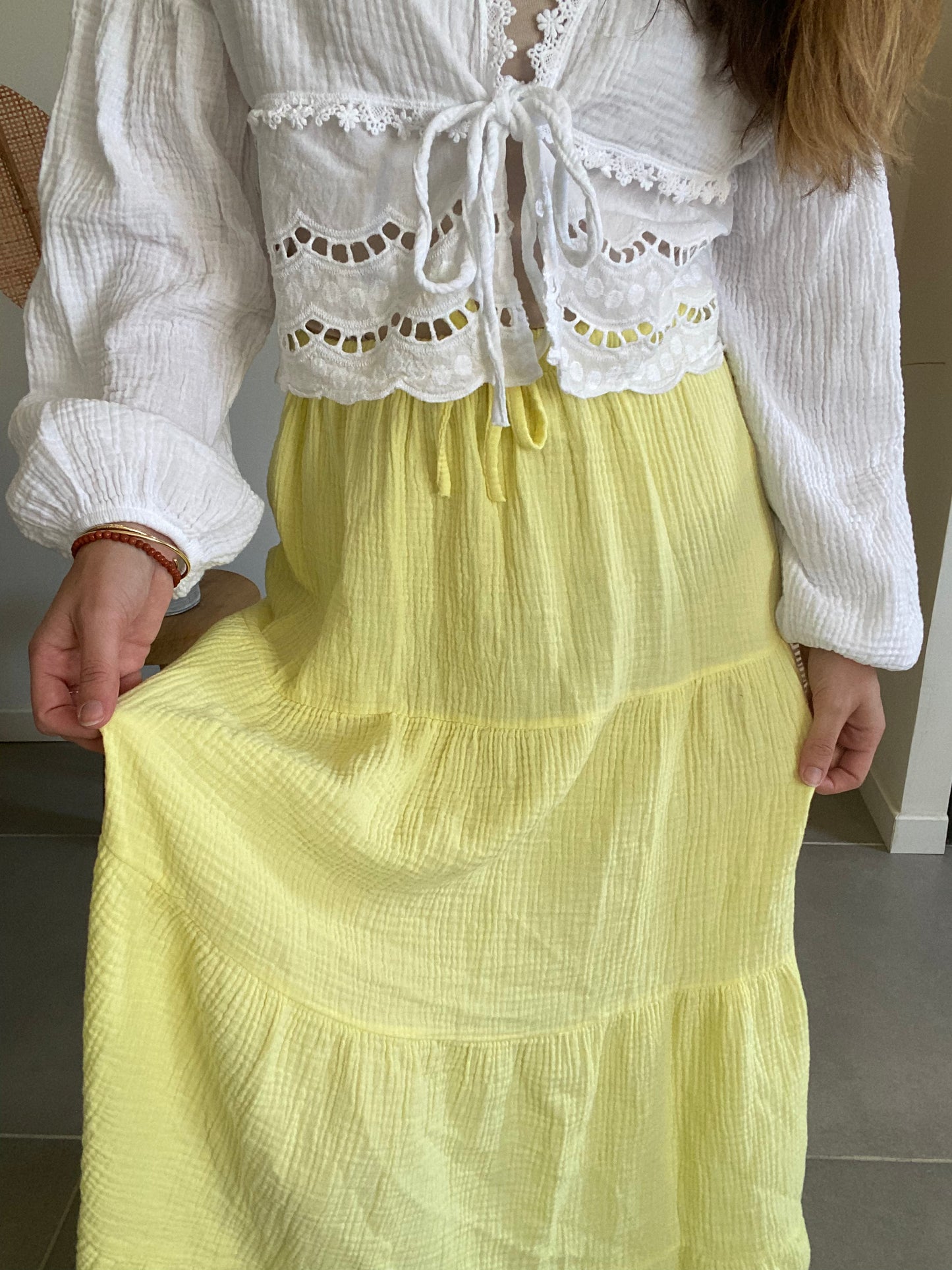 Jupe en gaze de coton jaune