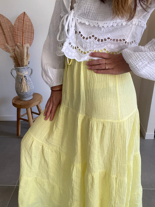 Jupe en gaze de coton jaune