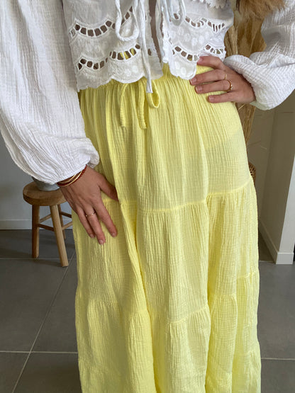 Jupe en gaze de coton jaune