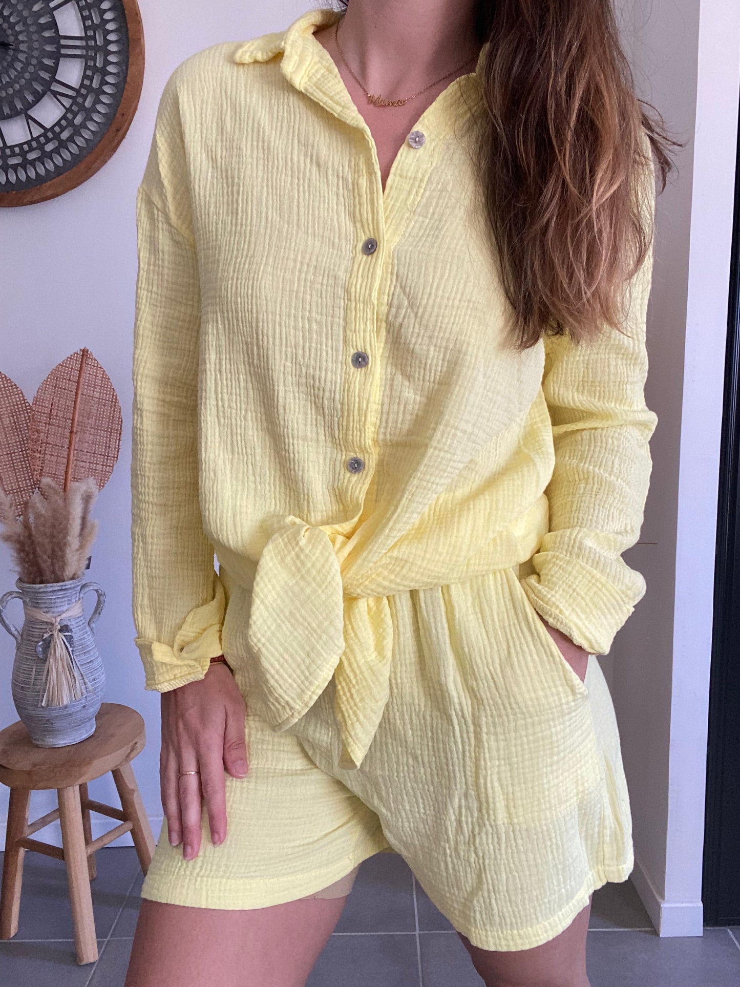 Chemise en gaze de coton Jaune